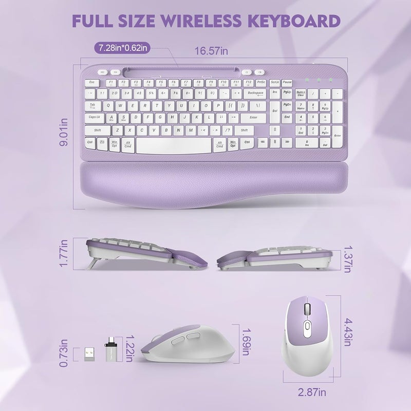 EAYBLLY Wireless Keyboard and Mouse Combo, Wave Keys Full-Sized Ergonomic Keyboard with Cushioned Plam Rest, Phone Holder, Comfortable Natural Typing, 2.4G Cordless Set for Computer, Laptop, PC, Mac, Windows - Image 3